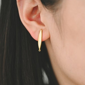 10pcs Gold Bar Ear Posts 24x4mm, 18K Gold plated Leaf Ear Posts, Stud Earring Components (GB-631)