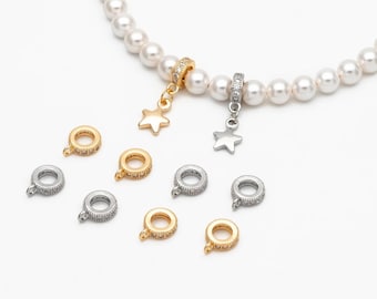 10pcs CZ Pave Gold/ Silver Bail Beads, Bail Charm Holder Spacer with Loop, Tube Bails, Cord Bails, Slider Bails, Spacer Ring (GB-1328-C)