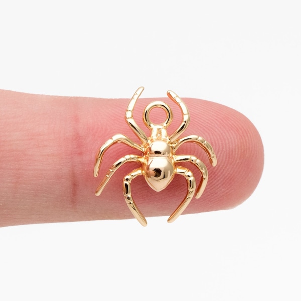 10pcs Gold Spider Charms, Real Gold plated Brass,  Araneid Pendants  (GB-3981)