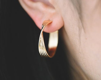 10pcs Gold/ Silver tone Twisted Hoops, Minimalist Earrings, Modern Thick Hoops, Statement Hoops Earring (GB-1983)