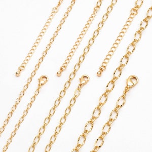 Gouden ovale kabelkettingen 2,5/3,4/ 4,8 mm, afgewerkte armband/enkelband/ketting met verlengketting, klaar om te dragen (#LK-289)