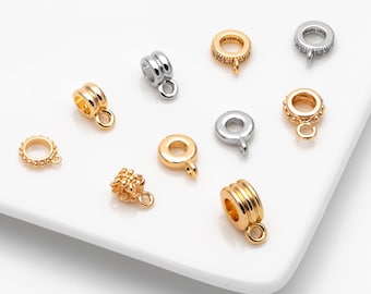 10pcs Gold/ Silver Bail Beads, Bail Charm Holder Spacer with Loop, Tube Bails, Cord Bails, Slider Bails, Spacer Ring (GB-1328)