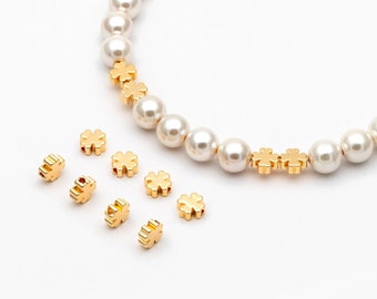 20pcs Gold plated Brass Clover Beads, Drill throught Four-leaf clover Spacers (GB-389)