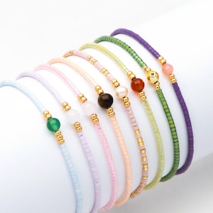 Braccialetto casuale 5, braccialetto con corda regolabile, braccialetto con perline di semi, braccialetti con perline minuscole, braccialetto boho a strati, gioielli estivi (RM-64)