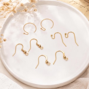 20pcs Gold/ Silver Earring Hooks, Real Gold/ Rhodium Plated Brass, Simple Earwires  (GB-025)