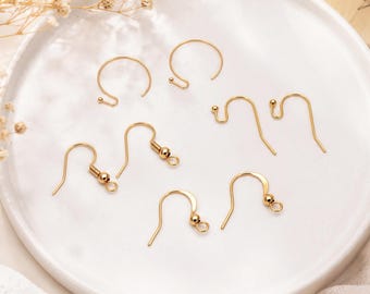 20pcs Gold/ Silver Earring Hooks, Real Gold/ Rhodium Plated Brass, Simple Earwires  (GB-025)