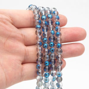 Glass Smooth Round beads 6mm, Sparkly Crystal beads, Sparkly Transparent Blue (GM-010-4)/ 100pcs