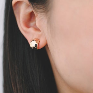 10pcs Gold Faceted Ear Post with Loop, Gold plated Brass, Geometric Stud Earrings (GB-2623)