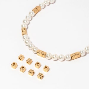 10pcs Gold Lucky Dice Spacer Beads 4mm, Real Gold plated Brass, Cube Dice Beads (GB-3805)