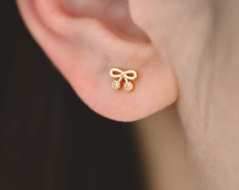 10pcs CZ Pave Gold Bowknot Earrings, 18K Real Gold plated Brass, Bow Knot Stud Earring  (GB-4068)