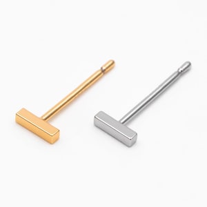 10pcs Gold/ Silver Bar Ear Posts, Gold/ Rhodium plated Brass Earring Findings, Stud Earring Components (GB-3033)