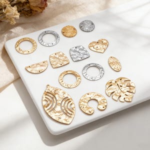 10pcs Gold/ Silver Tone Hammered Charm Connectors, Gold/ Rhodium plated Brass, Rustic Geometric Pendents (GB-1422)
