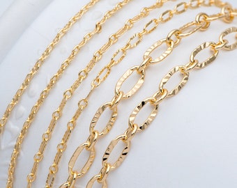 Gold plated Brass Cable Chains, 2/ 2.5 / 3.4 /4.8mm, DIY Necklace Components Wholesale, (#LK-289)/ 1 Meter=3.3 ft