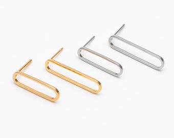 10pcs Long Oval Hoop Ear Posts, 18K Gold/ Rhodium plated Brass, Geometric Stud Earring, 20mm / 25mm, DIY Ear Wire Findings (GB-711)
