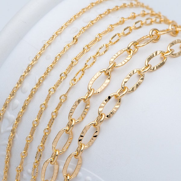 Gold plated Brass Cable Chains, 2/ 2.5 / 3.4 /4.8mm, DIY Necklace Components Wholesale, (#LK-289)/ 1 Meter=3.3 ft