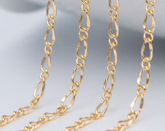 Gold plated Brass Figaro Chains 2.3/ 2.5mm, Necklace Chain Supplies Findings Wholesale (#LK-282)/ 1 Meter=3.3 ft