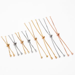 10pcs Gold/ Silver/ Rose gold Sliding Adjustable Bracelet Making Chain, Half-finished Bracelet with Rubber Stopper Beads (GB-269)
