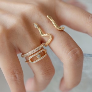 4-delige CZ effenen goud-/zilverkleurige slangenring, boze oogring, wiedenring, moderingen, sierlijke ringen, verstelbare ring (#JZ-023)