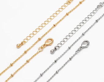 Gold/ Rhodium plated Brass Satellite Chains 1.4mm, Finished Dainty Necklace with Extender Chain, Ready to Wear 18 Inch (#LK-312)