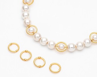 10pcs Gold Round Bead Frame Charms, Gold plated Brass Ring Connectors (GB-112-B)