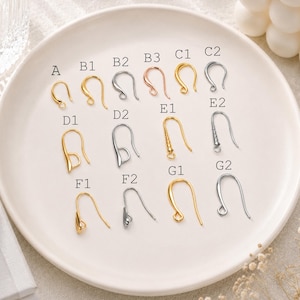 10 crochets de boucle d'oreille en laiton plaqué or/rhodium avec boucle, composants de boucle d'oreille simples (GB-3040)