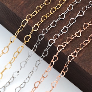 Gold/ Silver tone Heart Chains, Gold/ Rhodium/ Rose Gold plated Brass Designer Chain, 3.5mm Thin Decorative Chains LK-105/ 1 Meter3.3 ft image 1