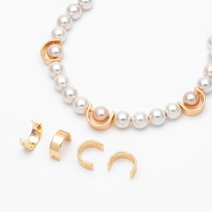 10pcs Gold Round Bead Frame Charms, Real Gold plated Brass Half Ring Connectors, Inner 8.5/ 9.8mm (GB-112)