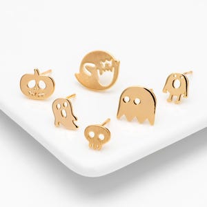 10-delige gouden Halloween-oorbellen, vergulde messing spookoorbellen (GB-3312)