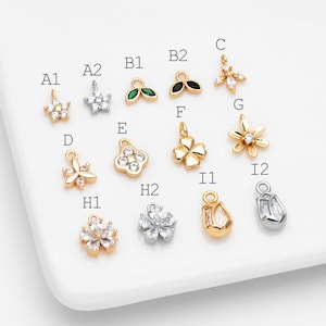 10pcs Gold/ Silver Tone Flower Leaf Charms, 18K Real Gold/ Rhodium plated Brass, Tiny Floral Pendants (GB-1762)