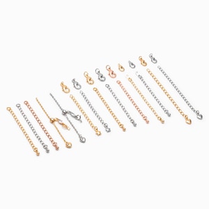 10 cierres de langosta dorados y plateados con cadena extensora, de latón chapado en oro y rodio, para collares y pulseras (GB-100)