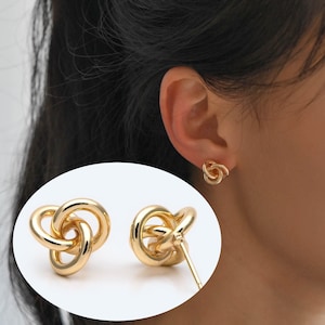 10 orecchini a nodo in oro/argento, orecchini minimalisti, orecchini a fiore (GB-2260)