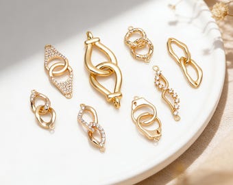 Conjunto de 4 elos conectores de corrente dourada, conectores para pulseiras, acessórios para brincos, materiais para confecção de joias, materiais para projetos DIY, suprimentos para joias (GB-2197)