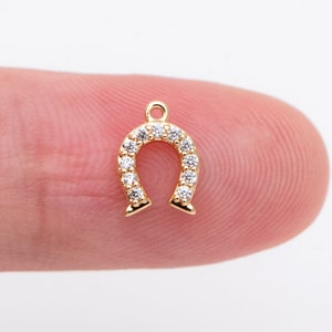 10pcs CZ Pave Gold Horseshoe Charms 9x6.5mm, U-shaped charm, Jewelry Supplies (GB-1439)