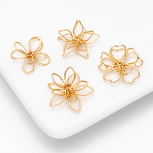 10pcs Gold/ Silver Tone Iron Wire Flowers, Gold/ Rhodium plated Iron, Hand-Wired Floral Charm Pendant Connectors (GB-720)