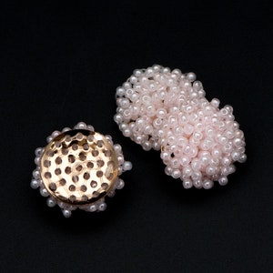 4pcs Seed Glass Beads Cluster 19x9mm, Handmade Beaded Flower Cabochon, Pink (FB-054-2)