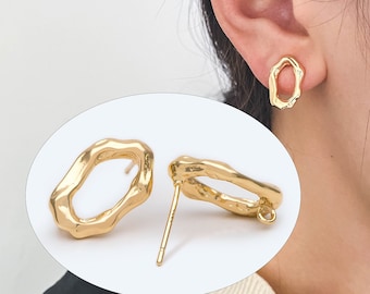 10pcs Gold Oval Ear Posts, Oval Stud Earrings,Jewelry Making, Diy Material, Jewelry Supplies (GB-2393)