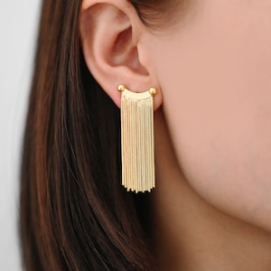 4pcs Chain Tassel Earrings, Long Tassel Stud Earring, Gold Dangling Earrings, Minimalist Earrings (GB-3355)