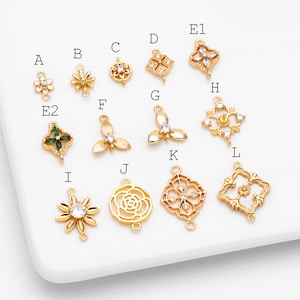 10pcs Gold Flower Charms , 18K Gold plated Brass, Floral Connector Pendants  (GB-3780)