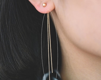 10 stuks goud-/zilverkleurige oorstoppers, oorbelmoeren met lange kwastketting 90 mm, bevindingen oorbelcomponenten (GB-245-D)