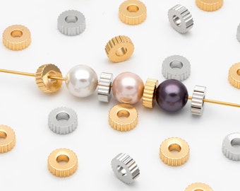 20 Stück Gold / Silber Zahnrad Runde Spacer Perlen 7mm, Schmuckherstellung Lieferungen Großhandel (GB-2877)