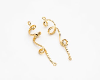 4pcs Gold Spiral Wire Connector Charms, Gold plated Brass Earring Pendants, Earwire Connector Findings 45mm  (GB-3550)