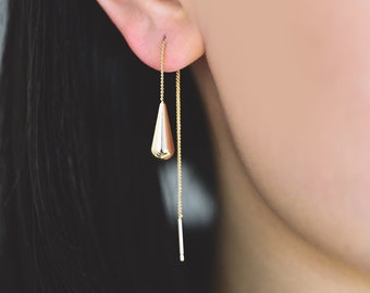 4pcs Gold Teardrop Chain Earrings, Gold Plated Brass Drop Earrings, Long Dangle Earring (GB-4193)