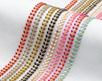 Catena a spina di pesce piatta in ottone placcato oro con smalto a forma di chevron da 6,3 mm, catena di design con freccia piatta, colore non facilmente ossidabile (#LK-160)/ 1 metro = 3,3 piedi