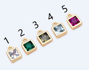 10pcs CZ Pave Gold Square Charms, Mini Cube Pendants 4x6mm, 18K Real Gold plated Brass, Multi Colors (GB-1025)