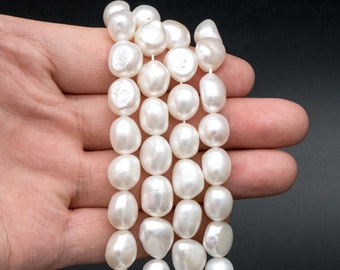 Freshwater Potato Pearls 9mm, White Nugget Pearls, Nautural Baroque Pearls (PL-74)/ 14.5" full strand