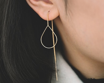 10pcs Gold/ Silver Ear Threader Earrings, Chain Earrings, Earwire Thread with Teardrop Hoops, Dainty Geometric Earrings (GB-1735)