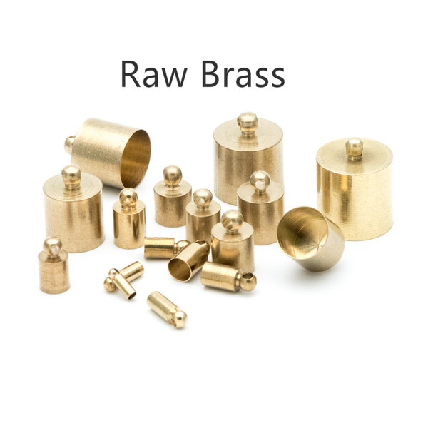 50pcs Raw Brass Barrel Cord End Caps, 2-13mm Multi Size, Glue on End Caps for Leather Tassel Chain (RB-171)