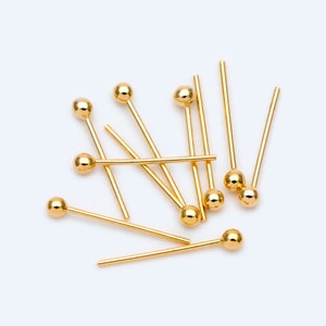 100pcs Gold plated Brass Ball Head Pins, 11x0.5mm(24 gauge)  (GB-1391)