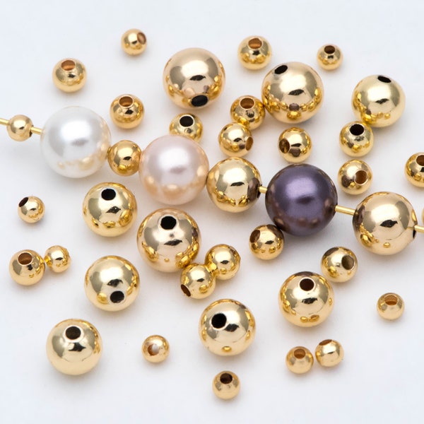Perles d'espacement rondes lisses en laiton plaqué or, 2/3/ 4/6/7/8 mm, sans plomb (GB-019)