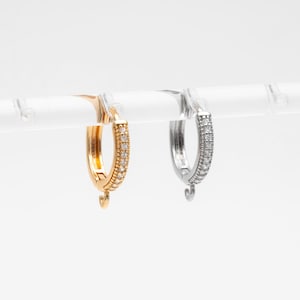 4pcs CZ Pave Hoop Earrings, Round Leverback Ear Hooks, 18K Gold/ Rhodium plated Brass, Earring Component Findings (GB-3217)